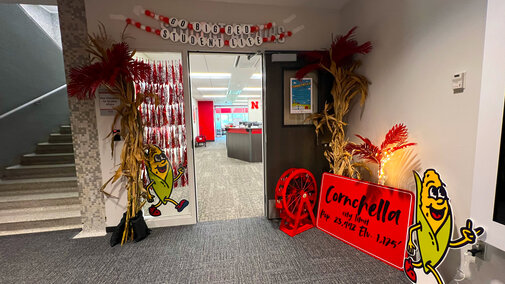 A homecoming door decorating display in Canfield