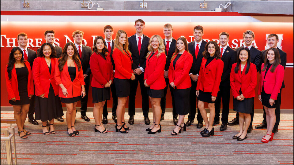 The 2024 homecoming royalty finalists are: (back row, from left) Charlie Brockmeier, Grant O’Doherty, Ben Jones, Cole Berrett, Jay Jura, Jacob Engel, Palmer Wright, Ehren Smolik, Jamie Smith and Trey Lamkins; (front row, from left) Adarsha Ganesan, Renata Cadena, Sophie Thomas, Elizabeth Smith, Maddie Hansen, Emmerson Putnam, Brooke Bode, Sophi Throener Rodriguez, Tram Ngo and Fay O’Connor.