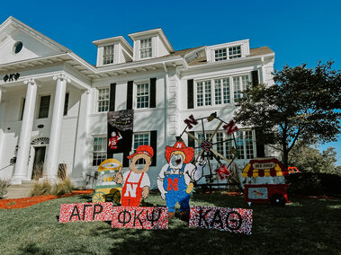Homecoming lawn display featuring Lil' Red and Herbie
