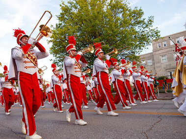 Band marching during homecoming parade