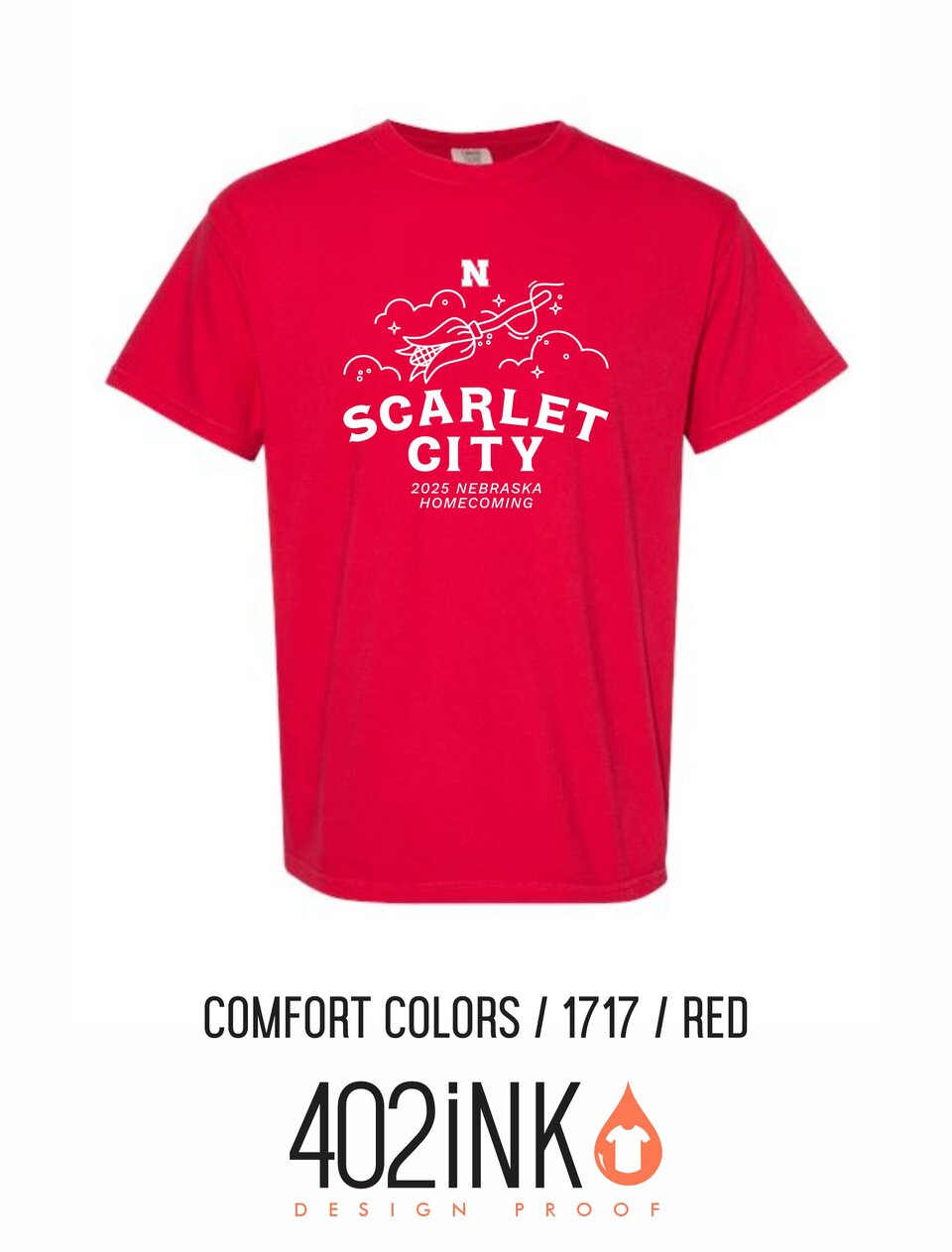 UNL Homecoming apparel: Scarlet City Broom design